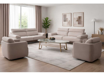 3-Sitzer-Sofa Sessel Couchtisch Stil modern Farbe grau neu bequem weich