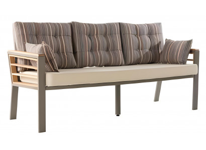 3-Sitzer-Sofa Beige Braun Moderner Stil Holzarmlehnen Metallrahmen Neu