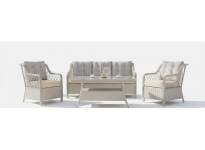 Terrassenset 3-Sitzer Sofa Sessel Tisch Metallgestell Glasplatte Neu