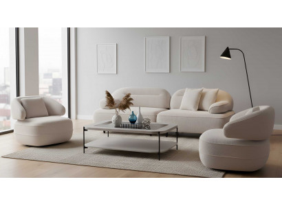 Sofa Sessel Couchtisch Wohnzimmer Stil modern Farbe beige weich bequem