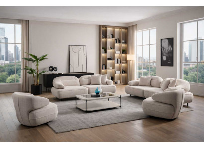 Wohnzimmer 3-Sitzer-Sofa Sessel Stil modern Farbe beige weich bequem