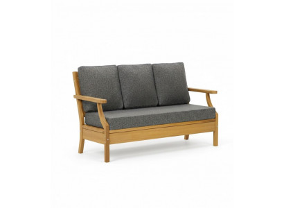 Garten-Dreisitzer-Sofa Moderner Stil Grau Holzrahmen Weiches Kopfteil