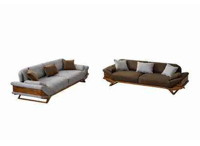 Wohnzimmer Set Modern Grau Braun Designer-Couch Komfortabel Stoff