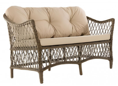 2Sitzer-Sofa Beige Moderner Stil Metallrahmen Kunstrattan Weiches Sofa