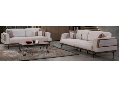 Sofa-Set Beige Farbe Modernes Interieur Holzrahmen Minimalistisch Stil
