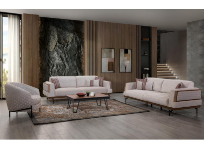 Modernes Sofa-Set 3+3+1 Holzrahmen Lange Beine Abgerundete Rückenlehne