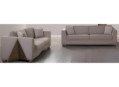 Beige Sofa-Set 3+3 Minimalistischer Stil Glatte Ecken Modernes Design