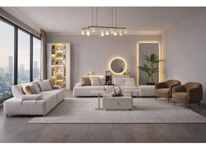 Sofa Sessel Couchtisch Wohnzimmer Stil modern Farbe beige neu weich