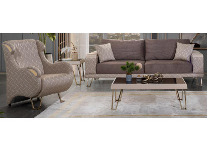 Luxuriöses Sofa-Set 3+1 Minimalistischer Stil Holzrahmen Glatte Ecken
