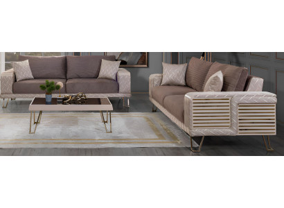 Minimalistisches Sofa-Set 3+3 Holzrahmen Stilvolles Design Metallbeine