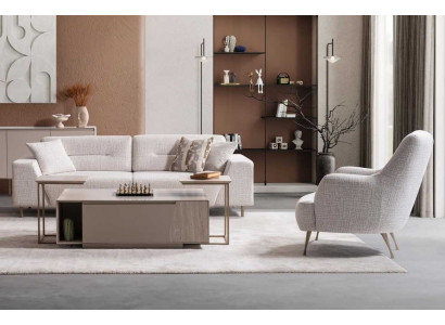 3 Sitzer Sofa Sessel Couchtisch Wohnzimmer Stil modern Farbe weiß
