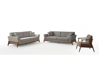 Wohnzimmer Set Modern Grau Designer-Sessel Komfortabel Stoff Holz