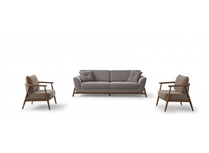 Wohnzimmer Set Modern Grau Designer-Sessel Komfortabel Stoff Holz