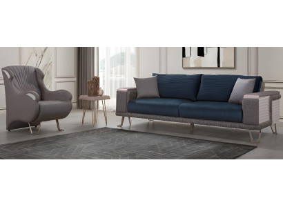 Minimalistisches Sofa-Set Blau Farbe Modernes Interieur Holzrahmen