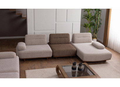 Modernes Ecksofa L-Form Beige mit bequemer Polsterung und Holzgestell