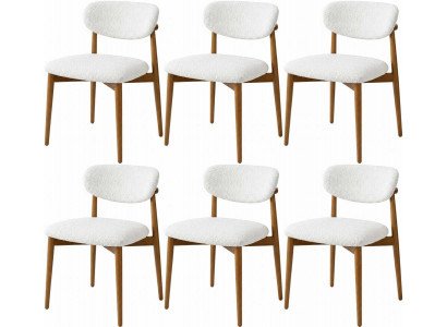 6x-Stuhl Stil modern Farbe braun weiß neu Holz weich Stoff Minimalismus