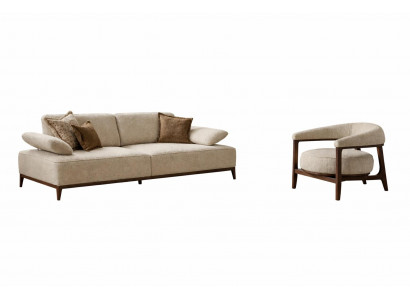 Wohnzimmer Set Modern Weiß 3-Sitzer Sofa Sessel Designer-Set Stoff