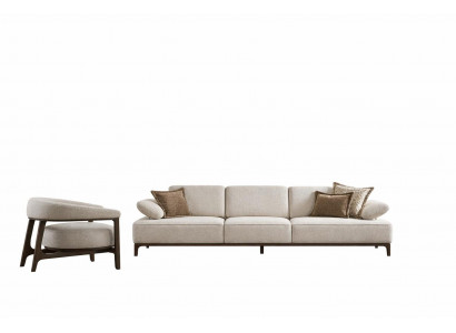 Wohnzimmer Set Modern Weiß 4-Sitzer Sofa Sessel Designer-Set Stoff