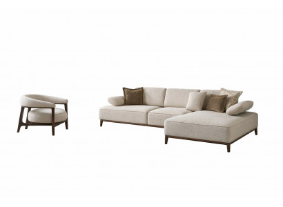 Wohnzimmer Set Modern Weiß Ecksofa L-Form Sessel Designer-Set Stoff
