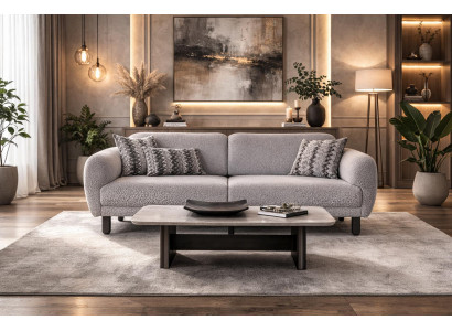 Luxuriöses Graues Polstersofa Designer Holz Couchtisch Edles 2tlg Set
