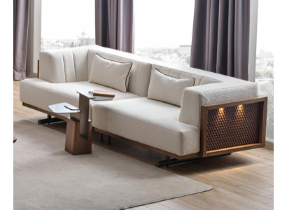 Wohnzimmer Set 3-Sitzer Sofa & Beistelltisch Japandi Stil Modern