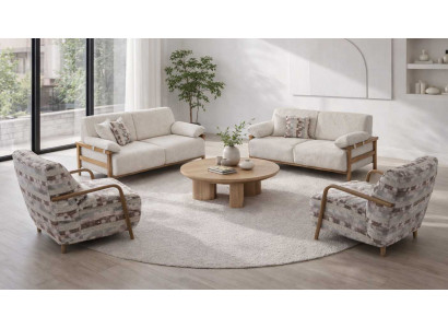 Sofa Sessel Stil modern Farbe beige mehrfarbig weich bequem Wohnzimmer