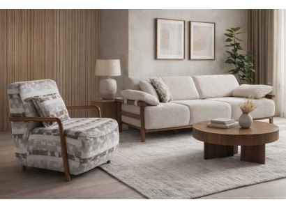 3 Sitzer Sofa Sessel Wohnzimmer Stil modern Farbe beige mehrfarbig weich