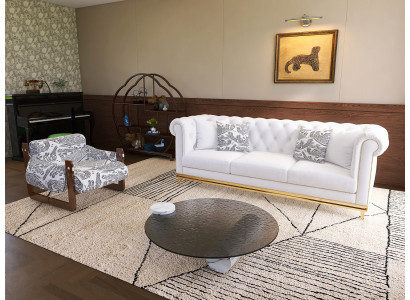 Elegante Wohnzimmermöbel 3+1-Sitzer Luxuriöses Runder Glas Couchtisch