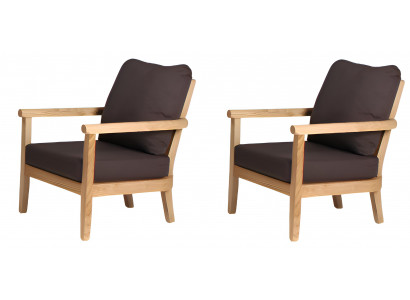 2x Stühle Gartenmöbel Modern Möbel Holz Möbel Stuhl Braun Beige