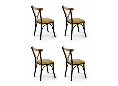 4x Stühle Stil modern Farbe gelb neu bequem weich Stoff kompakt vielseitig