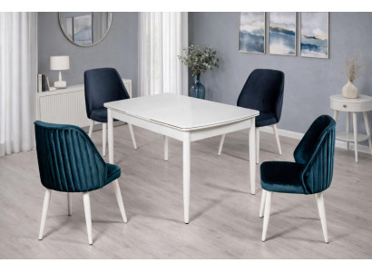 Tisch 4x Stühle Esszimmer Stil modern Farbe weiß quadratisch vielseitig