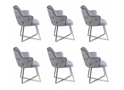 6x Stühle Stil modern Farbe silber neu bequem weich Stoff vielseitig