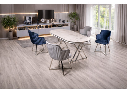 Tisch 4x Stühle Esszimmer Stil modern Farbe weiß oval bequem neu Metall