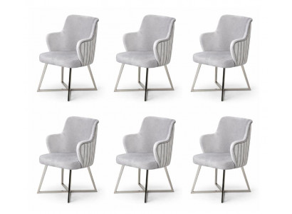 6x Stühle Stil modern Farbe silber bequem neu Metall weich Stoff Komfort