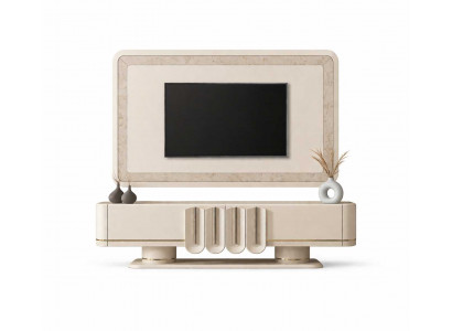 Beige TV-Garnitur Designer TV-Lowboard Holzrahmen TV-Rahmen 2tlg
