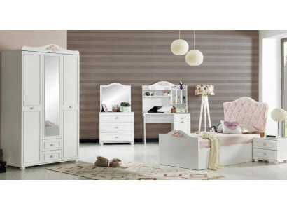 5-tlg. Jugendzimmer-Set: Bett, Nachttisch, Schrank, Schminktisch & Tisch