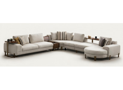 Wohnlandschaft U-Form Stoff Beige Modern Funktional Mini-Tische