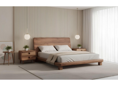 Bett 2x Nachttisch Schlafzimmer Stil modern Farbe braun neu Holz bequem