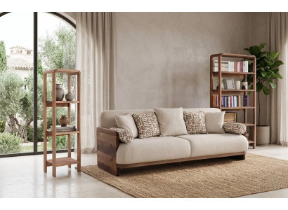 3 Sitzer Sofa 2x Buecherregal Wohnzimmer Stil modern Farbe braun neu Holz