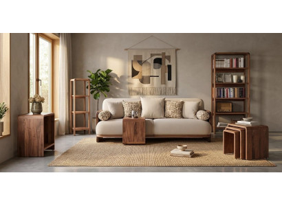 3 Sitzer Sofa 2x Buecherregal 3x Couchtisch Stil modern Farbe braun neu