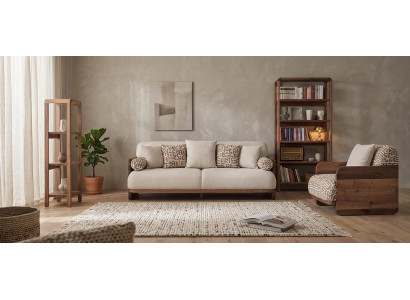 3 Sitzer Sofa Sessel 2x Buecherregal  Wohnzimmer Stil modern Farbe braun