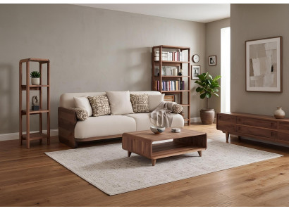 3 Sitzer Sofa Coffetisch TV Board 2x Buecherregal Stil modern Farbe braun