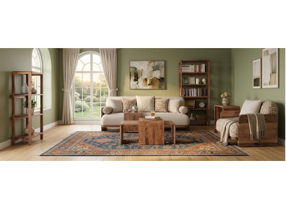 3 Sitzer Sofa Sessel 2x Buecherregal 3x Couchtisch Stil modern braun