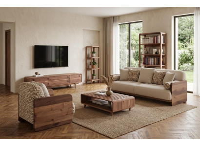 3 Sitzer Sofa Sessel Coffetisch TV Board 2x Buecherregal modern braun