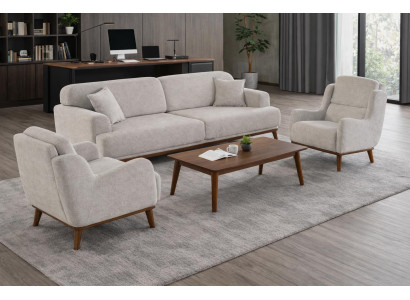 2x 3 Sitzer Sofa Sessel Wohnzimmer Stil modern Farbe beige neu bequem