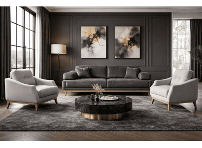 3 Sitzer Sofa 2x Sessel Stil modern Farbe schwarz grau neu Wohnzimmer