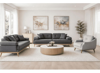 2x 3 Sitzer Sofa Sessel Wohnzimmer Stil modern Farbe grau komfortabel