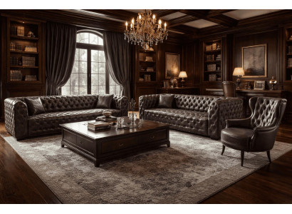 2x 3 Sitzer Sofa Sessel Wohnzimmer Stil modern Farbe schwarz neu weich