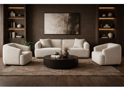 3 Sitzer Sofa 2x Sessel Wohnzimmer Stil modern Farbe beige bequem neu