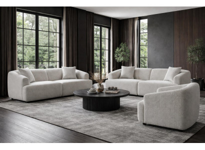 2x 3 Sitzer Sofa Sessel Wohnzimmer Stil modern Farbe beige bequem neu